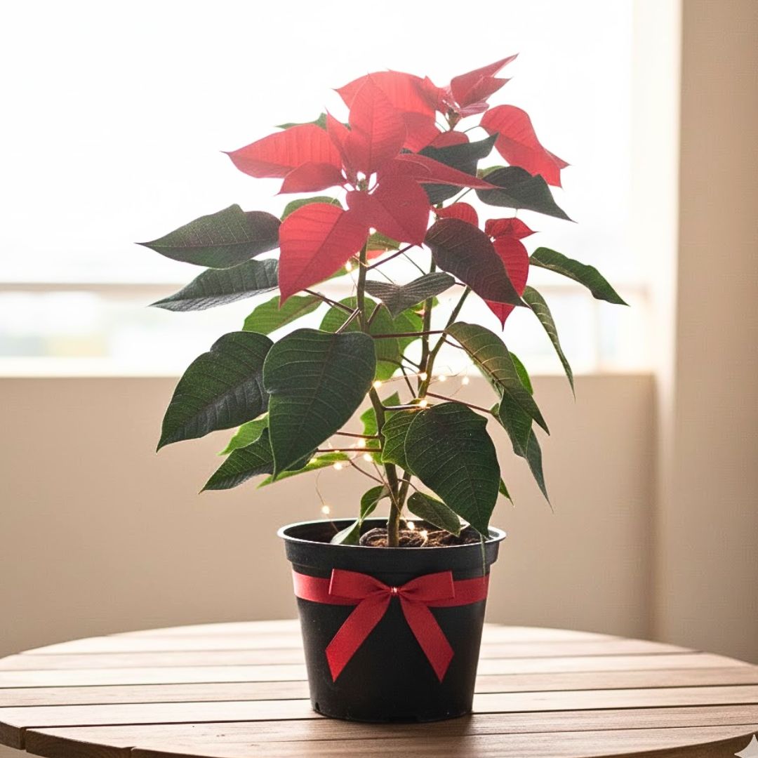 Poinsettia / Christmas Flower in 5 Inch Nursery Pot - Xmas Decor Special with Festive Goodies