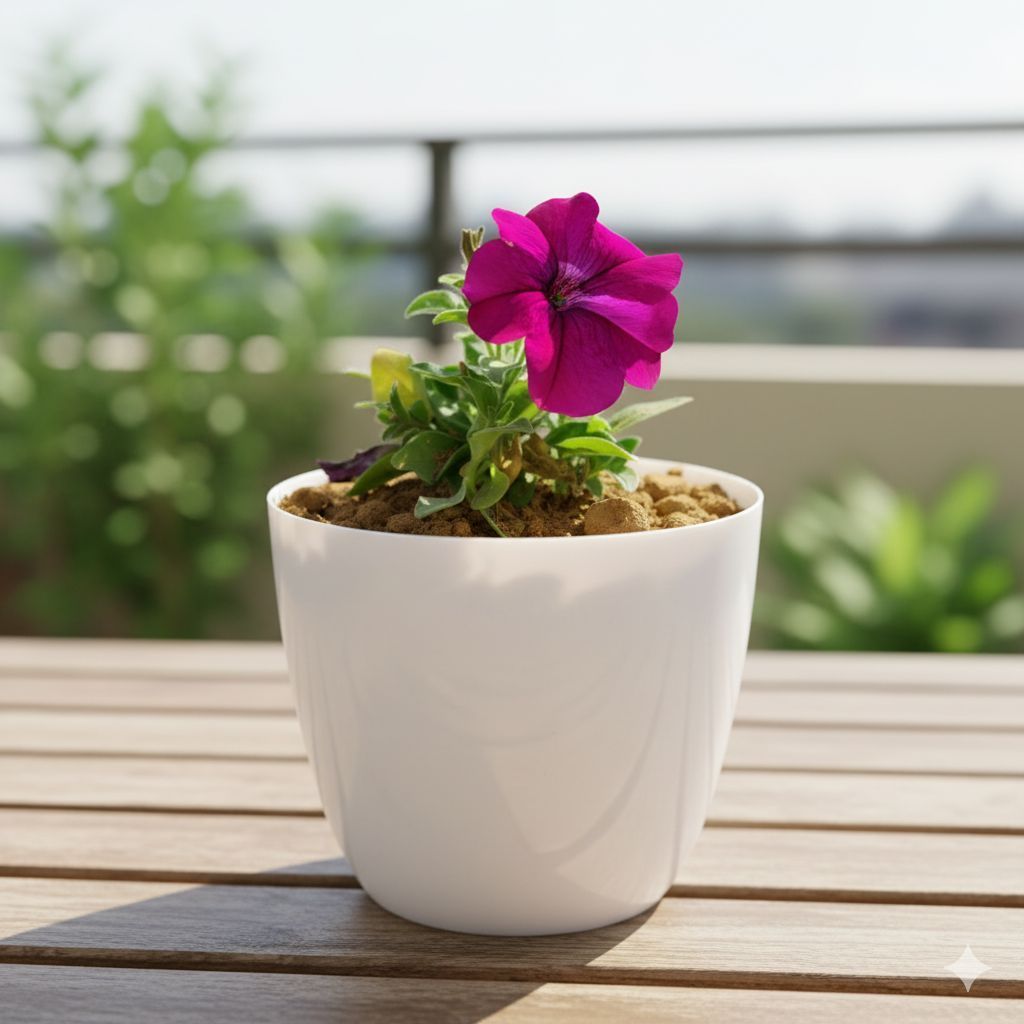 Petunia (Any Colour) in 6 Inch White Premium Orchid Round Plastic Pot