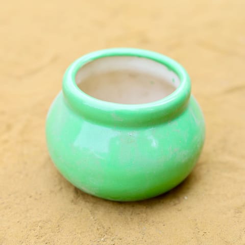 3 Inch Green Handmade Matki Ceramic Pot - Minimalist Glossy Succulent Pot