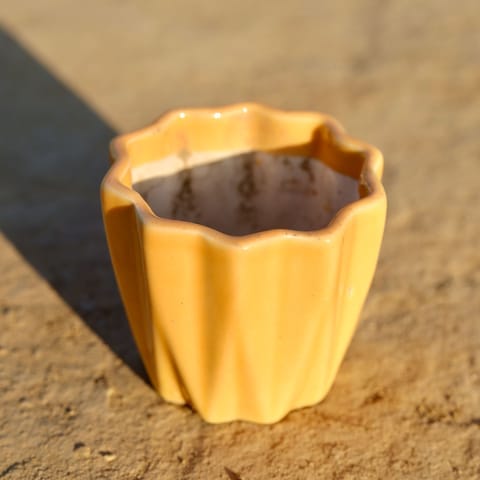 3 Inch Vibrant Orange Ripple Designer Ceramic Pot - Minimalist Glossy Succulent Pot, Indoor Flower Pot for Home and Office Decor