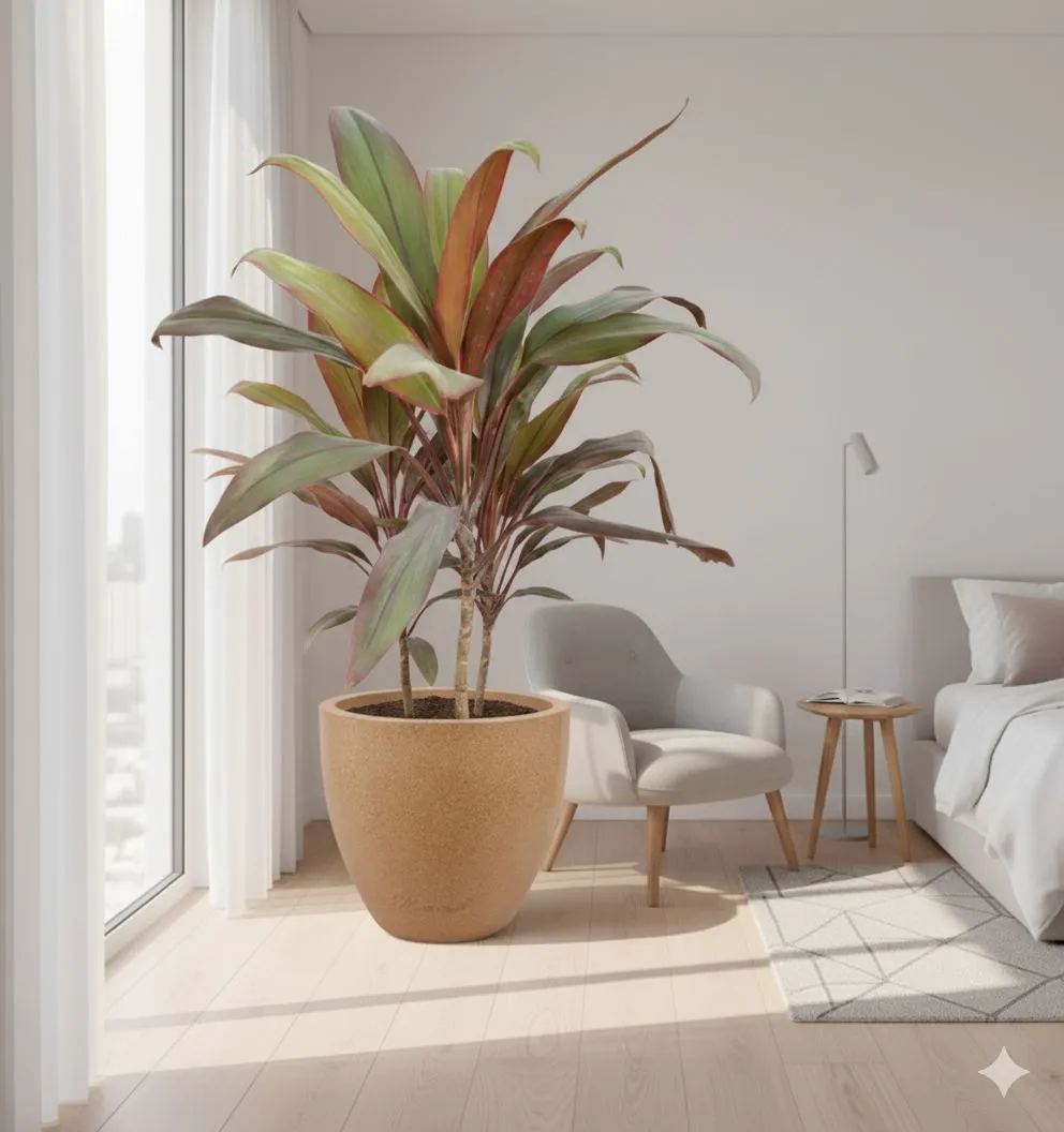 Dracaena Rosea (~ 2 Ft) in 08 X 08 Inch Sandstone Premium Convessa Fiberglass Planter