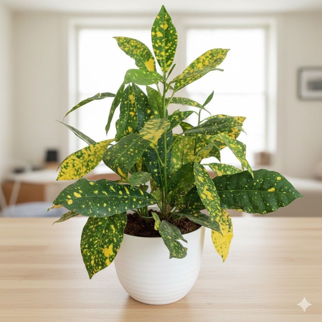 Gift Ready - Baby Croton in 4 Inch White Avora Premium Plastic Planter - with Gift Bag