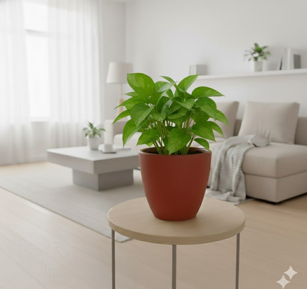 Gift Ready - Money Plant Green in 4 inch Shilp Maati Pot - Chic Small Pot for Decor Corners