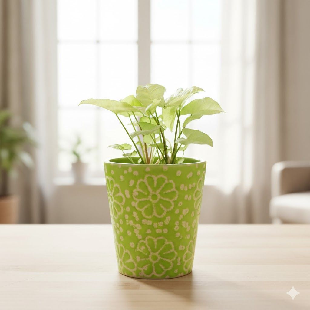 Syngonium Golden in 4 inch Green Floral Designer Taper Ceramic Pot