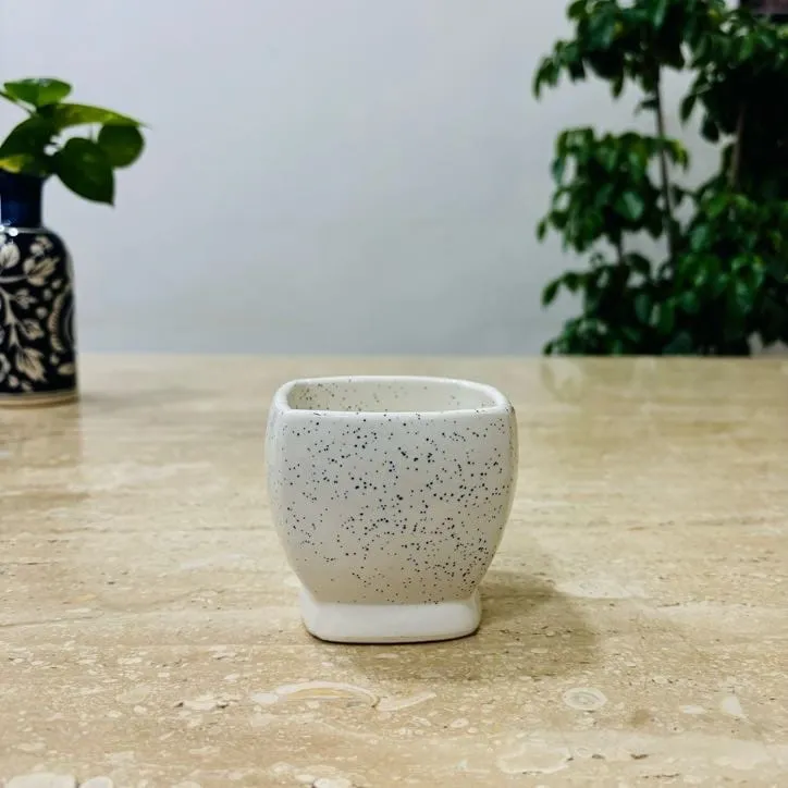 3 Inch Sky White Stylish Square Shaped Ceramic Pot - Minimalist Glossy Succulent Pot, Indoor Flower Pot for Home and Office D?cor