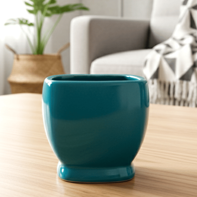 3 Inch Sky Blue Stylish Square Shaped Ceramic Pot - Minimalist Glossy Succulent Pot, Indoor Flower Pot for Home and Office D cor