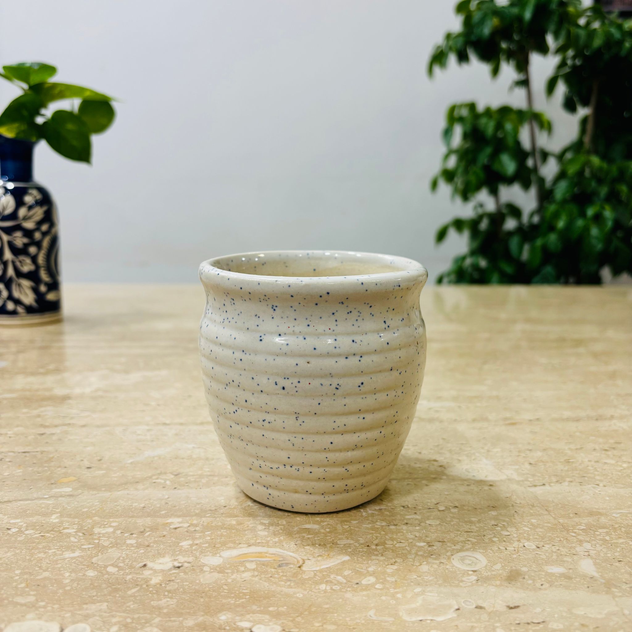 4 Inch White Designer Kulhad Shaped Ceramic Pot - Minimalist Glossy Succulent Pot, Indoor Flower Pot for Home and Office D?cor