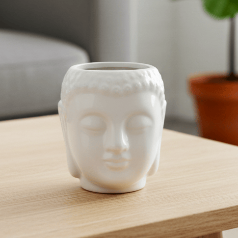 4 Inch Classic White Buddha Designer Ceramic Pot - Minimalist Glossy Succulent Pot, Indoor Flower Pot for Home and Office D cor
