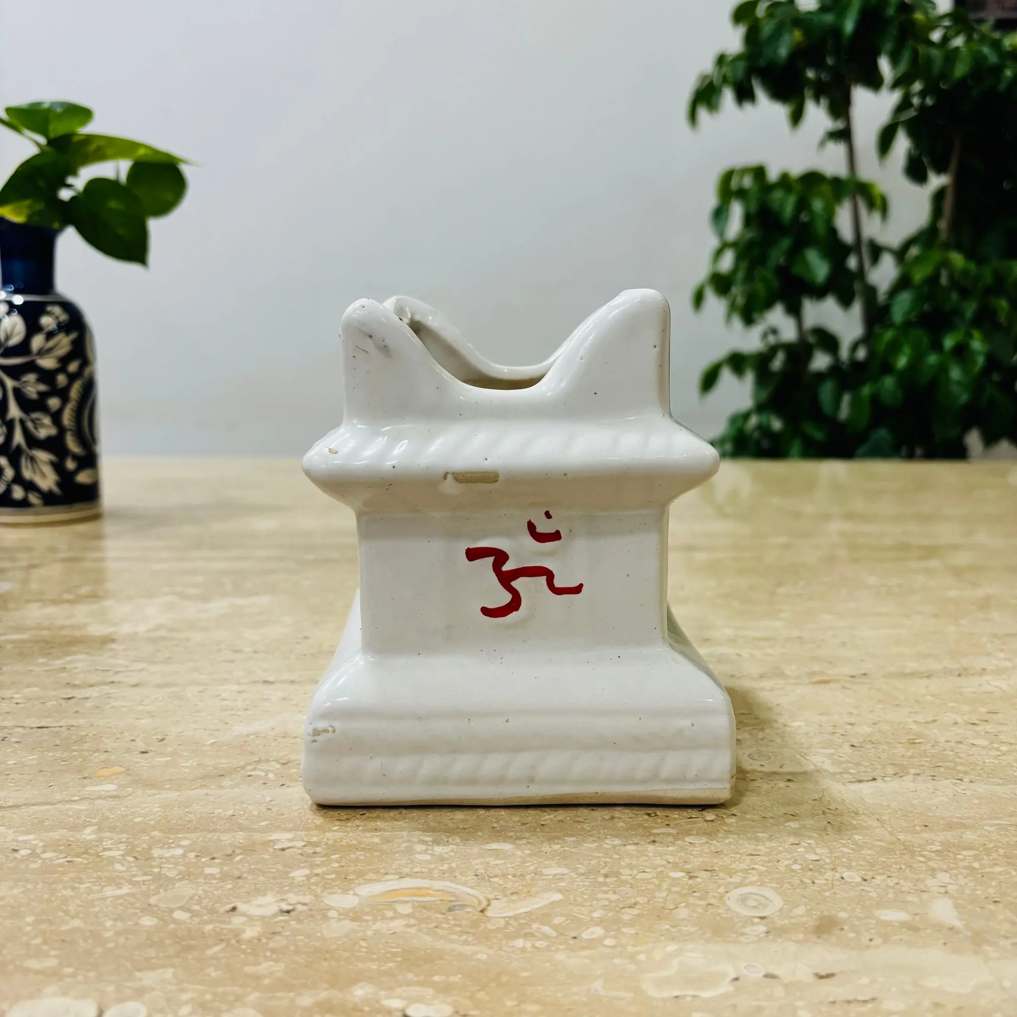 4 Inch Square Shaped Classy White Tulsi Designer Ceramic Pot - Minimalist Glossy Succulent Pot, Indoor Flower Pot for Home and Office D cor