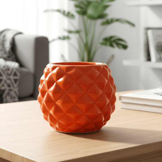 4 Inch Classy Red Pineapple Textured Ceramic Pot - Minimalist Glossy Succulent Pot