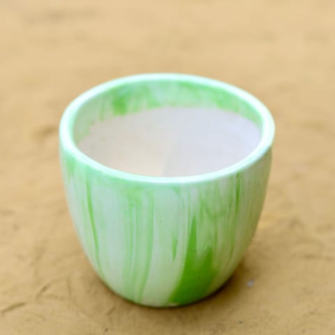 4 Inch Green Marble Handcrafted Cup Ceramic Pot- Gloss Finish Indoor Plant Pot