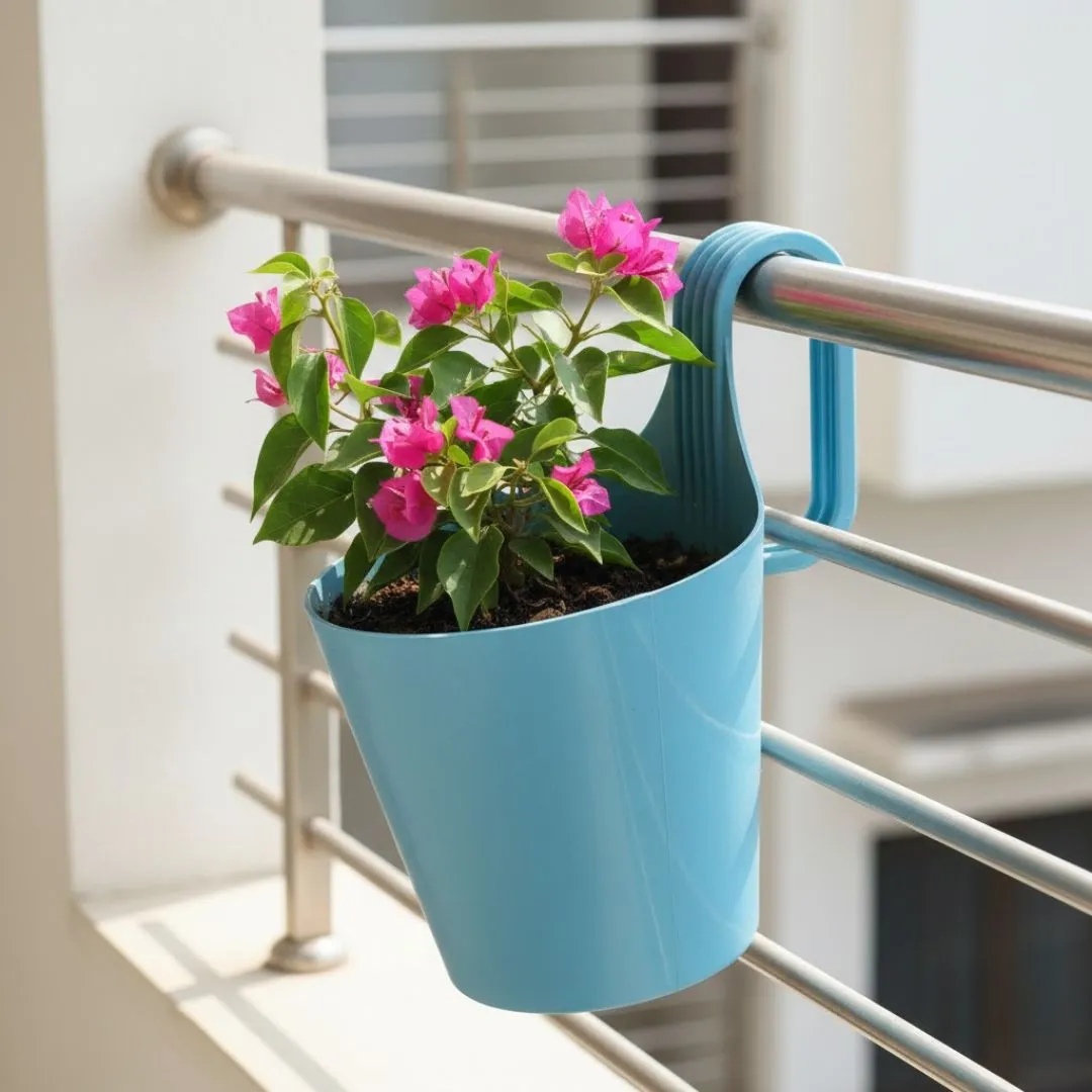 Bougainvillea Pink Dwarf in 8 Inch Blue Marble Single Hook Hanging Plastic Pot
