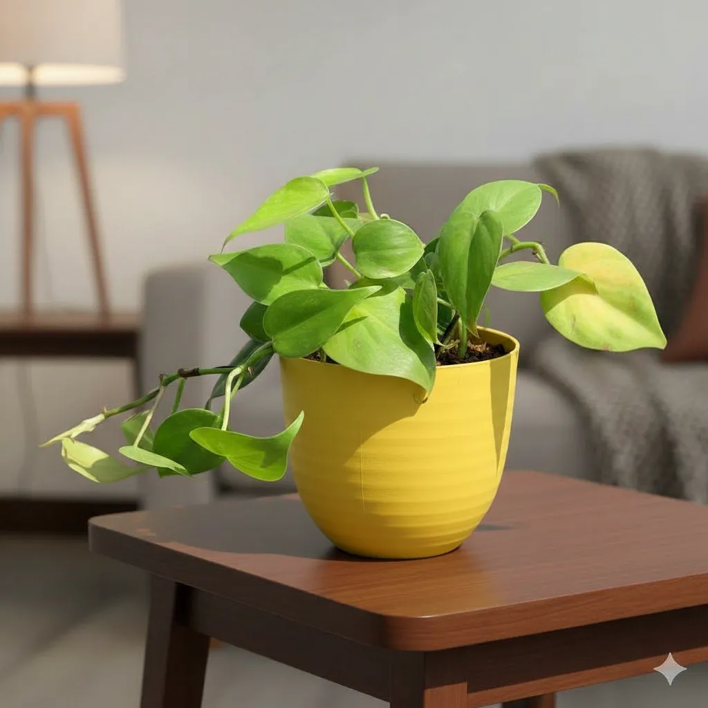 Gift Ready - Oxycardium Green in 4 Inch Yellow Avora Premium Plastic Planter - with Gift Bag
