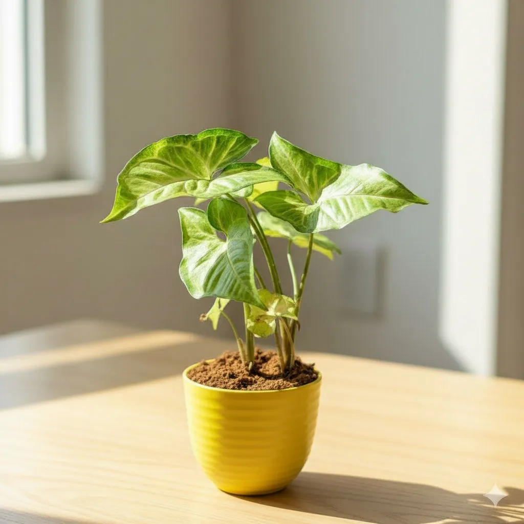 Syngonium Green Desi in 4 Inch Yellow Avora Premium Plastic Planter