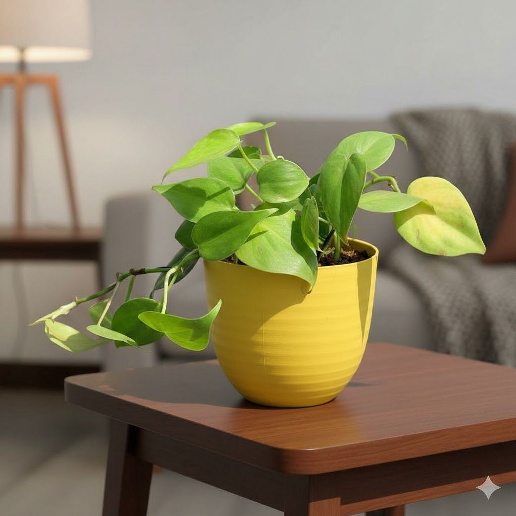 Oxycardium Green in 4 Inch Yellow Avora Premium Plastic Planter