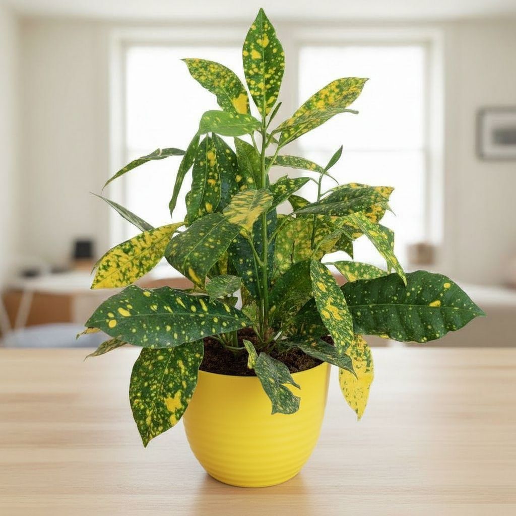 Gift Ready - Baby Croton in 4 Inch Yellow Avora Premium Plastic Planter - with Gift Bag