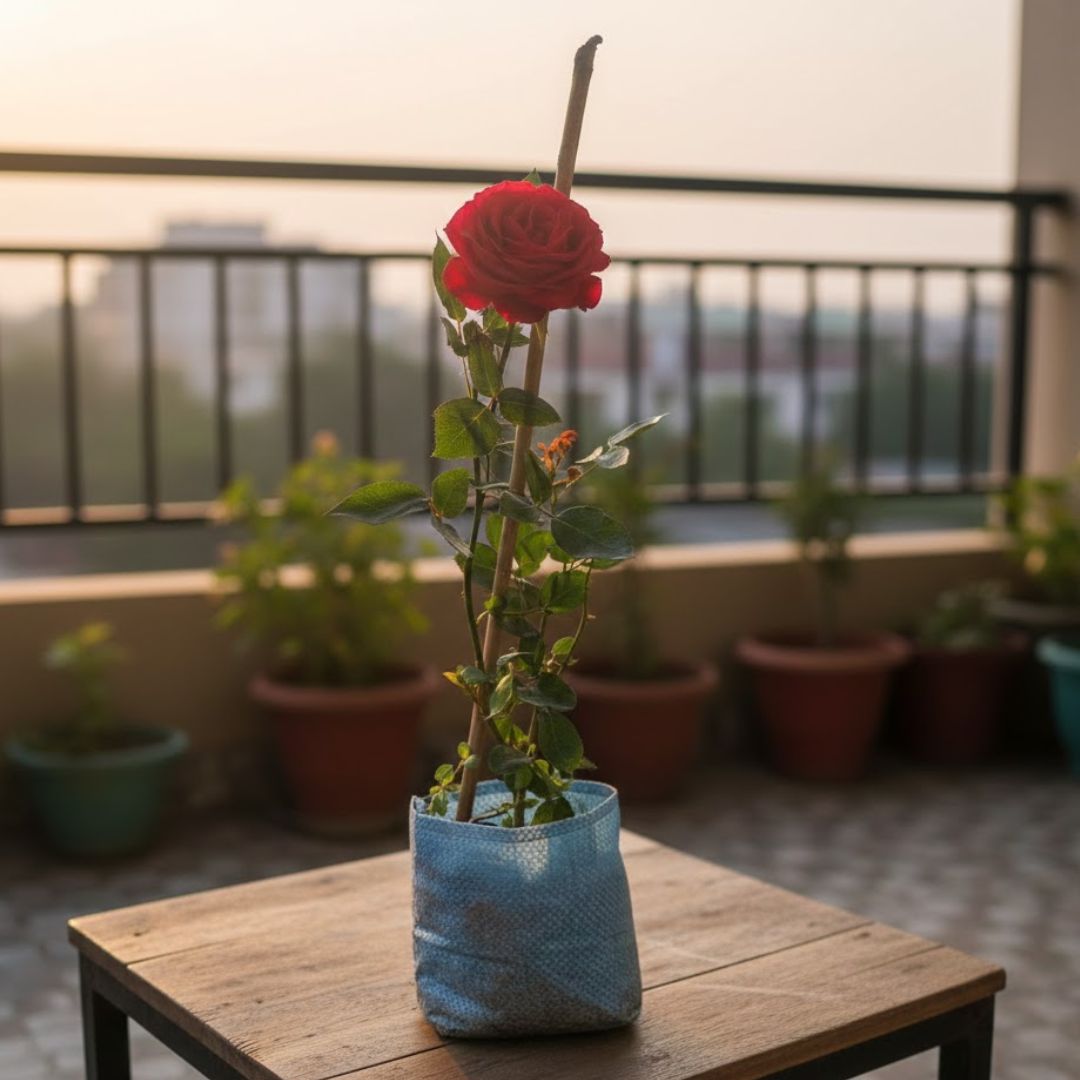 Red Rose Gulaab in 6 Inch Nursery Bag