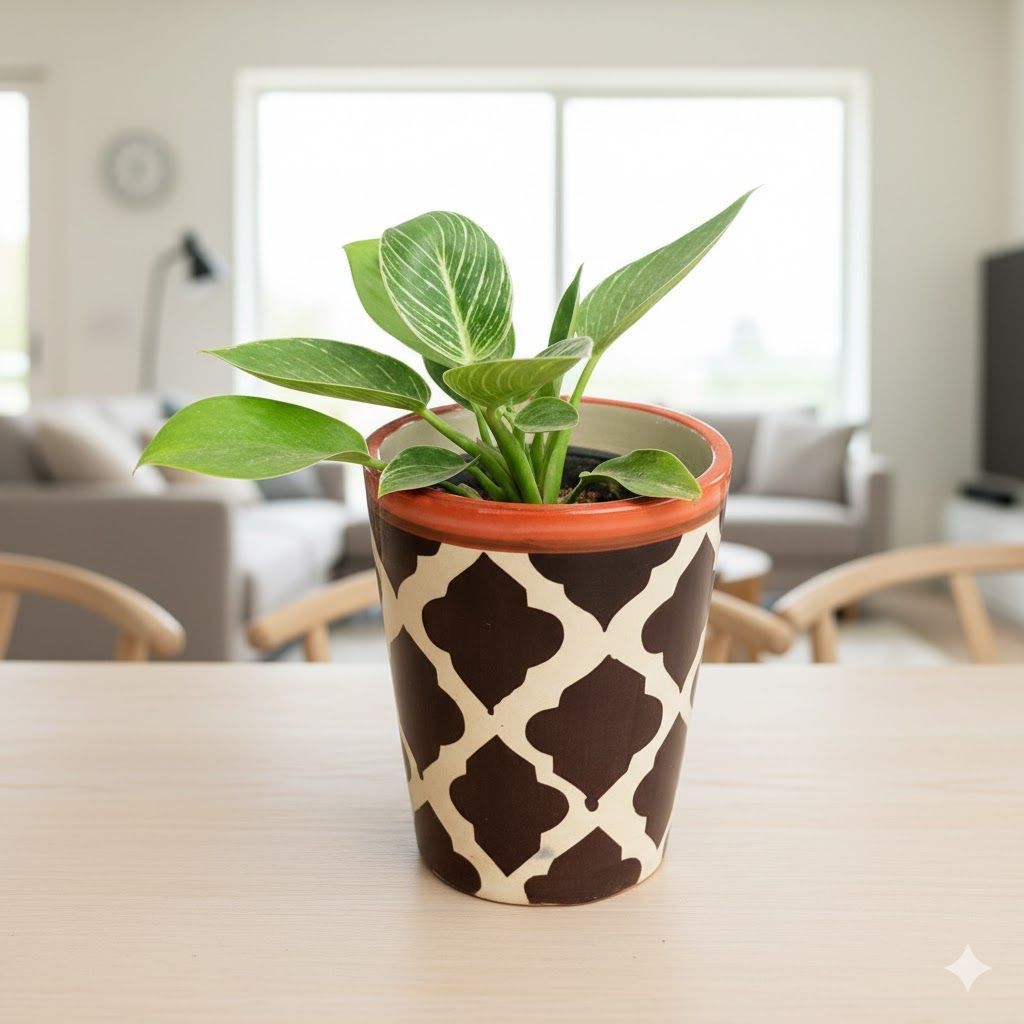 Philodendron Birkin in 5 Inch Black Moroccan Designer Balti Shaped Ceramic Pot