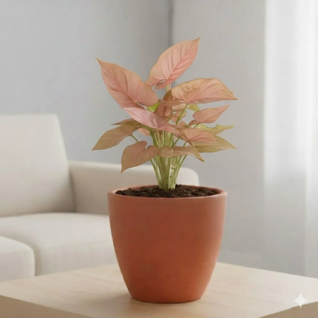 Syngonium Pink in 4 inch Shilp Maati Pot - Chic Small Pot for Decor Corners