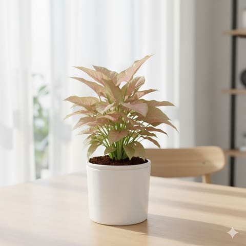 Gift Ready - Syngonium Pink in 4 Inch Classy White Cylindrical Ceramic Pot Wrapped in Lovely Gift Bag For Your Loved Ones