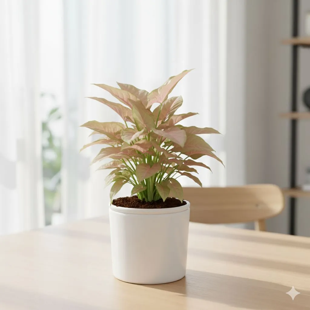 Gift Ready - Syngonium Pink in 4 Inch Classy White Cylindrical Ceramic Pot Wrapped in Lovely Gift Bag For Your Loved Ones