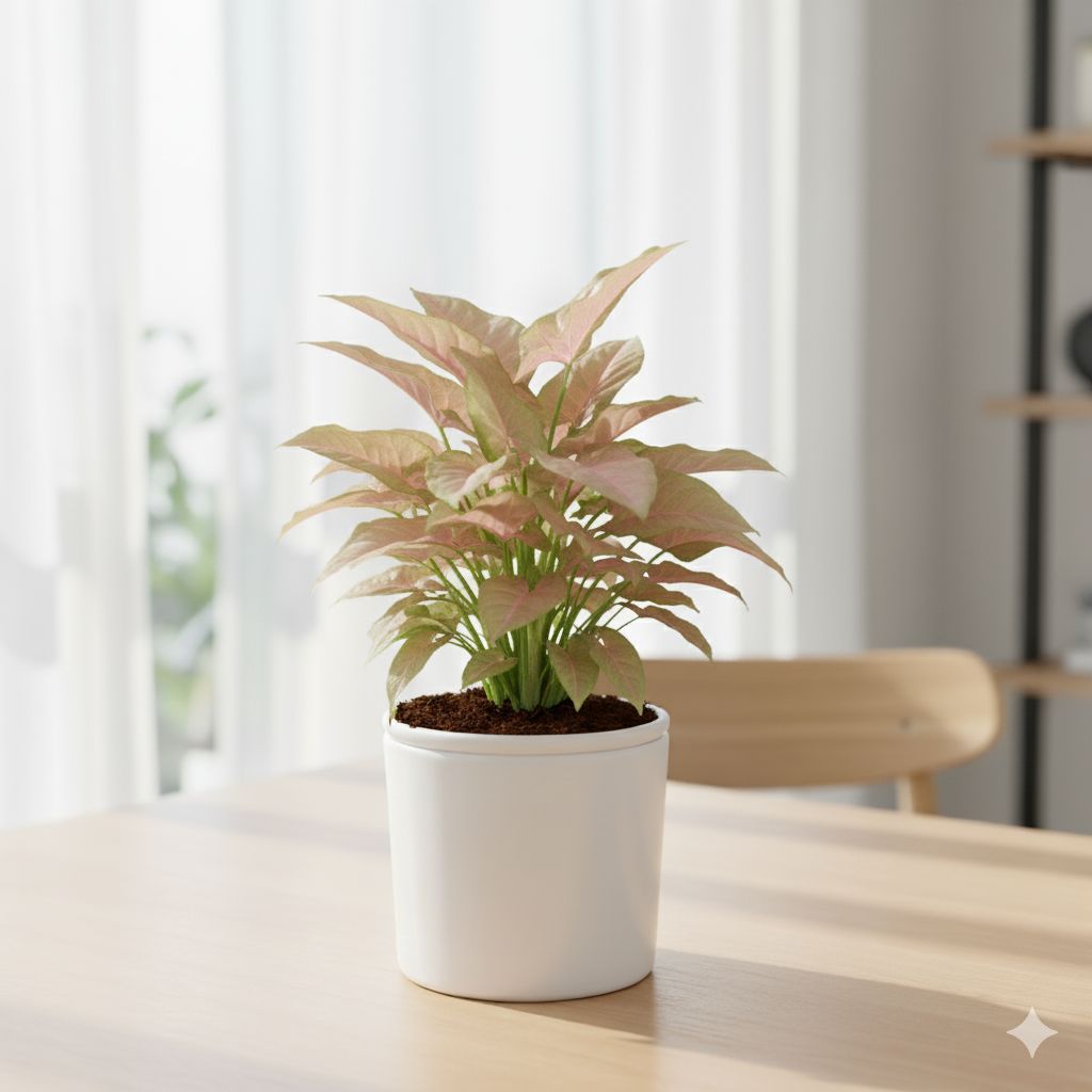 Gift Ready - Gift Ready - Syngonium Pink in 4 Inch Classy White Cylindrical Ceramic Pot Wrapped in Lovely Gift Bag For Your Loved Ones - With Gift Bag