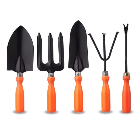Set of 5 Gardening Tools | Hand Cultivator, Hand Fork, Large & Small Trowels, Weeder for Effortless Plant Care