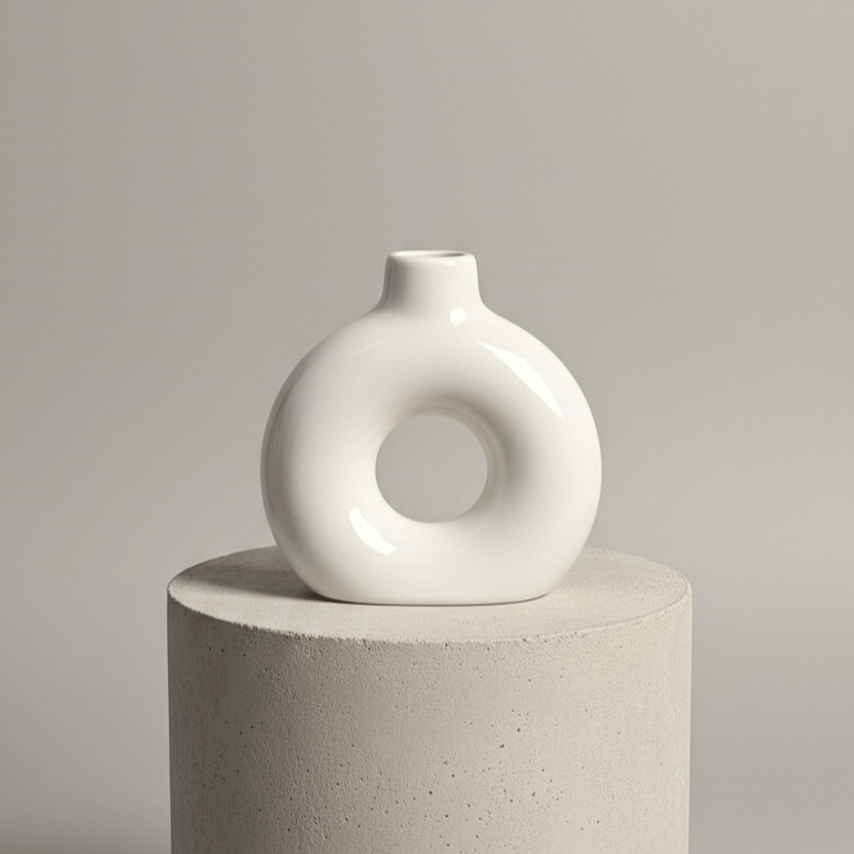 4 Inch White Halo Ring Ceramic Vase - Minimalist Table Vase for Home and Office Decor
