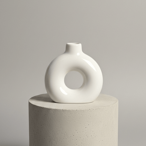 4 Inch White Halo Ring Ceramic Vase - Minimalist Table Vase for Home and Office Decor