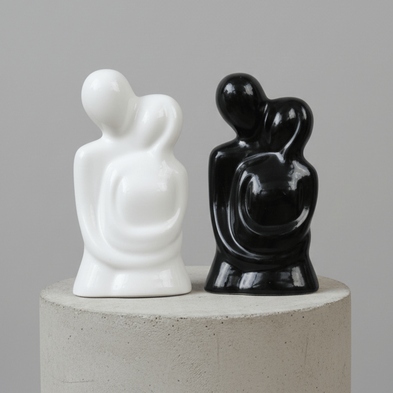 Set of 2 Black and White Couple Harmony Ceramic Sculpt - Modern Decorative Showpiece for Home Decor