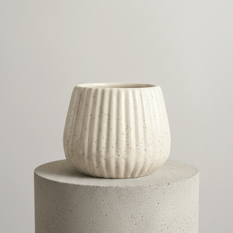 4 Inch Off White Taper Line Ceramic Planter - Modern Indoor Flower Pot for Home and Office Decor