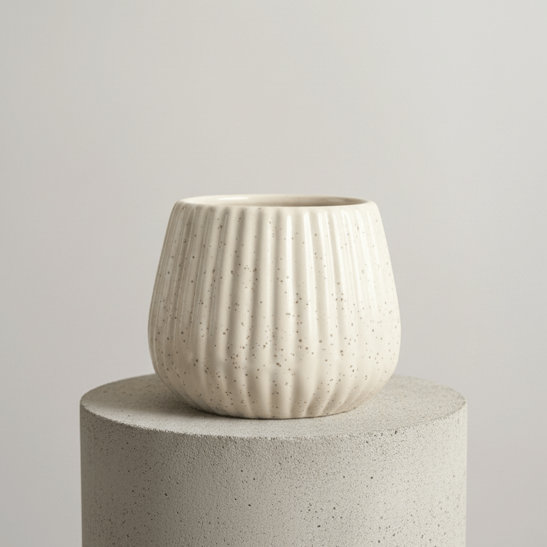 4 Inch Off White Taper Line Ceramic Planter - Modern Indoor Flower Pot for Home and Office Decor