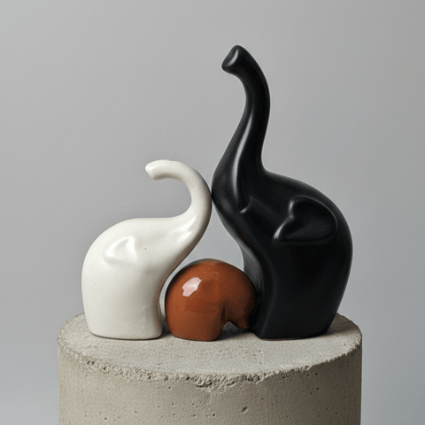 Set of 3 Black Royal Elephant Ceramic Showpieces - Premium Decorative Set for Living Room Decor