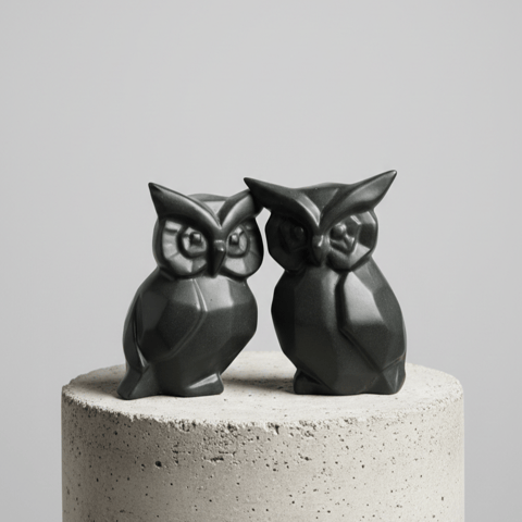 Set of 2 Black Night Owl Ceramic Decor - Modern Decorative Accent for Home and Office Decor