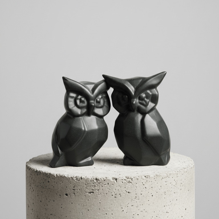 Set of 2 Black Night Owl Ceramic Decor - Modern Decorative Accent for Home and Office Decor