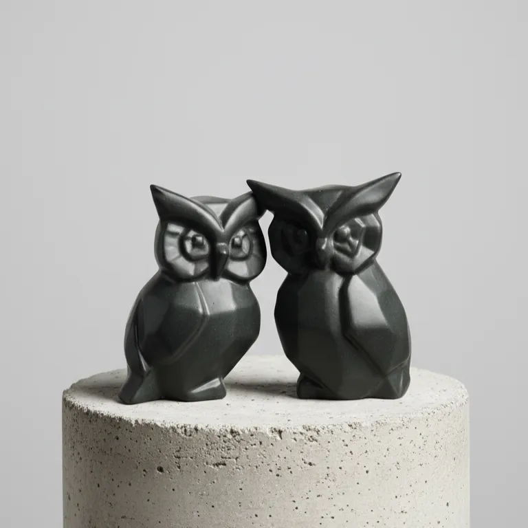 Set of 2 Black Night Owl Ceramic Decor - Modern Decorative Accent for Home and Office Decor