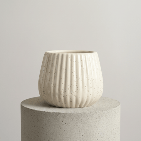 4 Inch Off White Taper Line Ceramic Planter - Modern Indoor Flower Pot for Home and Office Decor