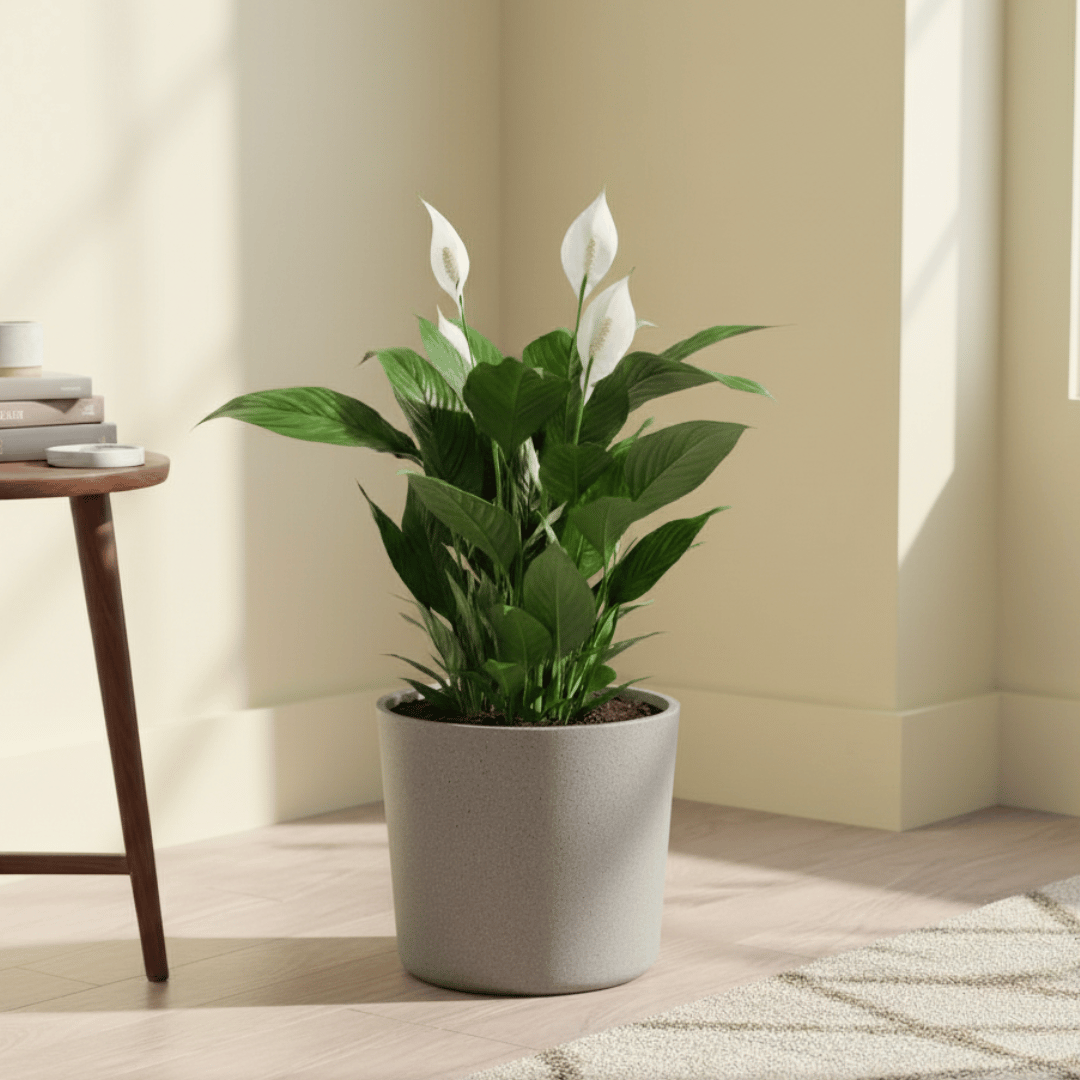 Peace Lily (Blooming) in 11 X 11 Inch Grey Premium Dochieo Fiberglass Planter