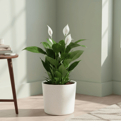 Peace Lily (Blooming) in 11 X 11 Inch White Premium Dochieo Fiberglass Planter