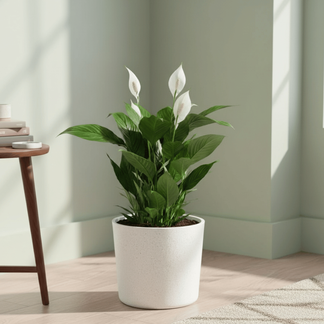 Peace Lily (Blooming) in 11 X 11 Inch White Premium Dochieo Fiberglass Planter