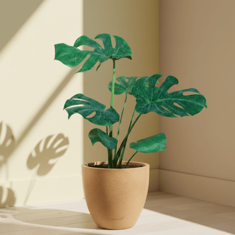 Monstera Deliciosa in 10 X 10 Inch Sandstone Premium Convessa Fiberglass Planter