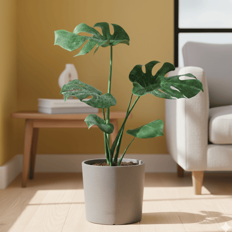 Monstera Deliciosa in 11 X 11 Inch Grey Premium Dochieo Fiberglass Planter