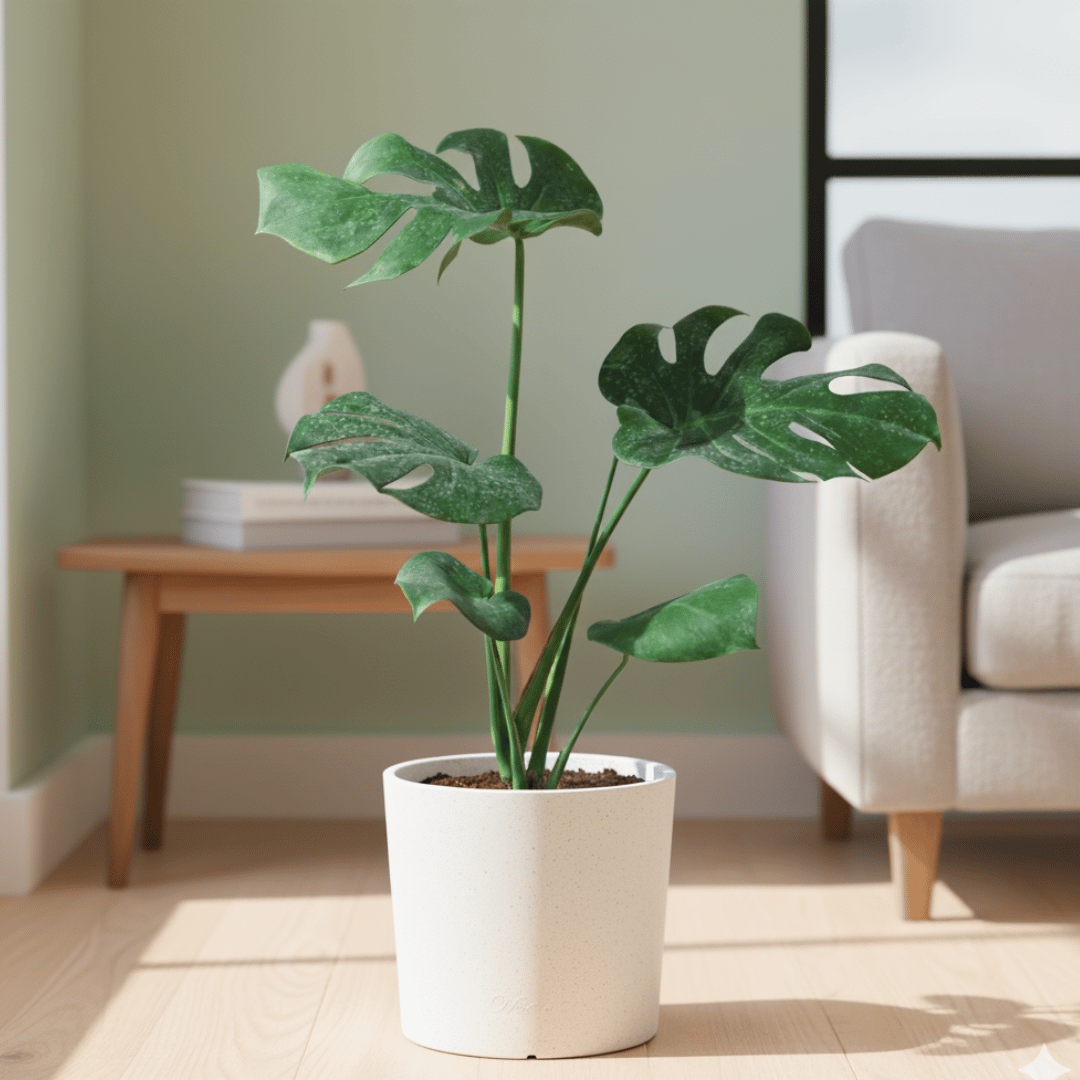 Monstera Deliciosa in 11 X 11 Inch White Premium Dochieo Fiberglass Planter