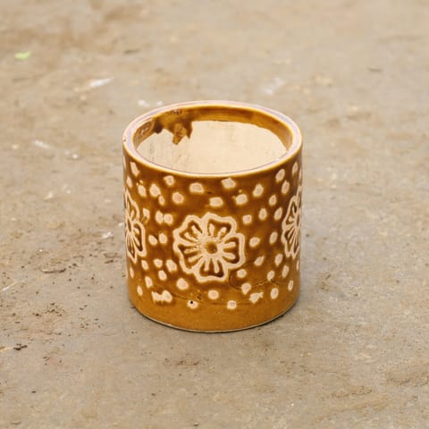 4 Inch Cylindrical Designer Ceramic Pot (Any Colour & Design)