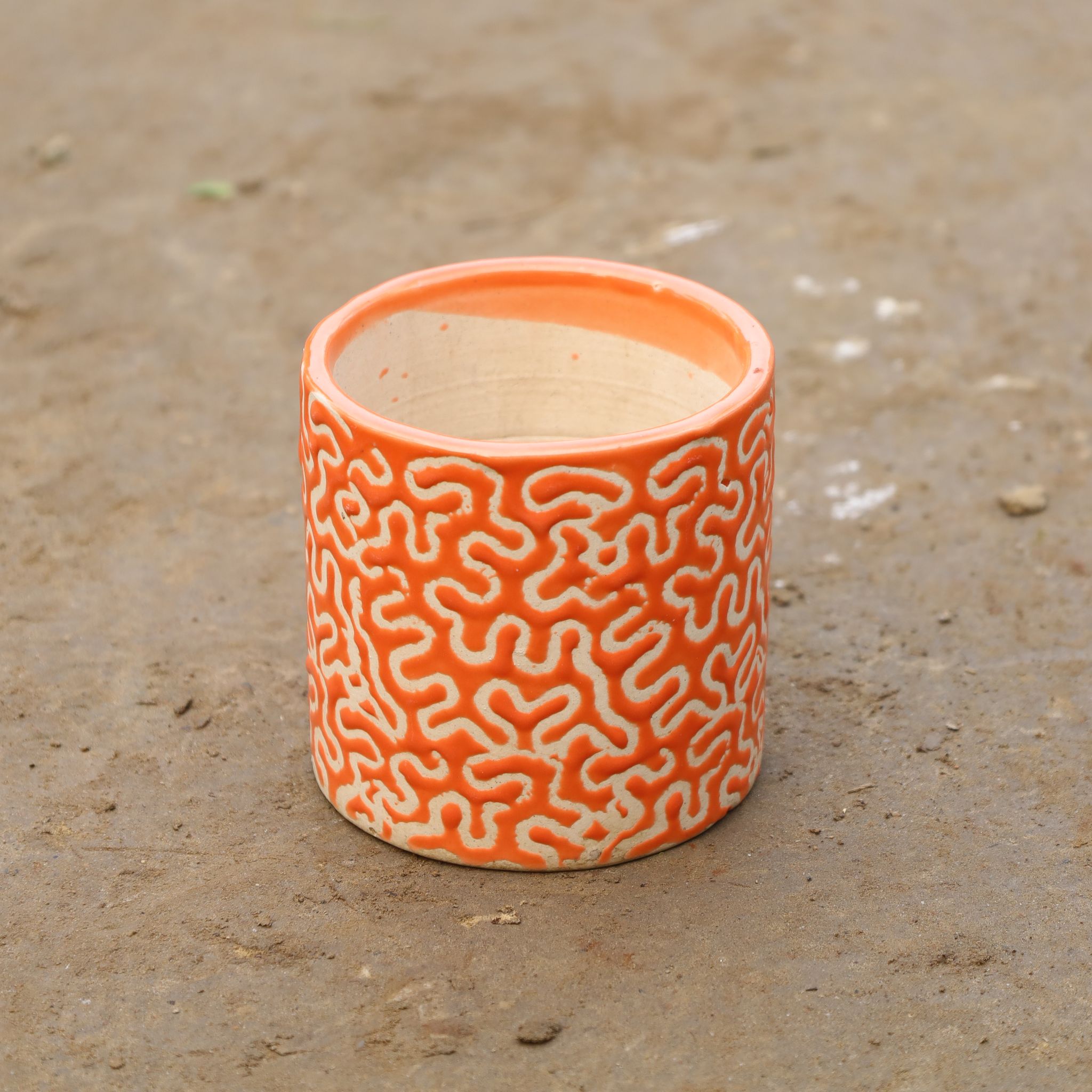 4 Inch Cylindrical Designer Ceramic Pot (Any Colour & Design)