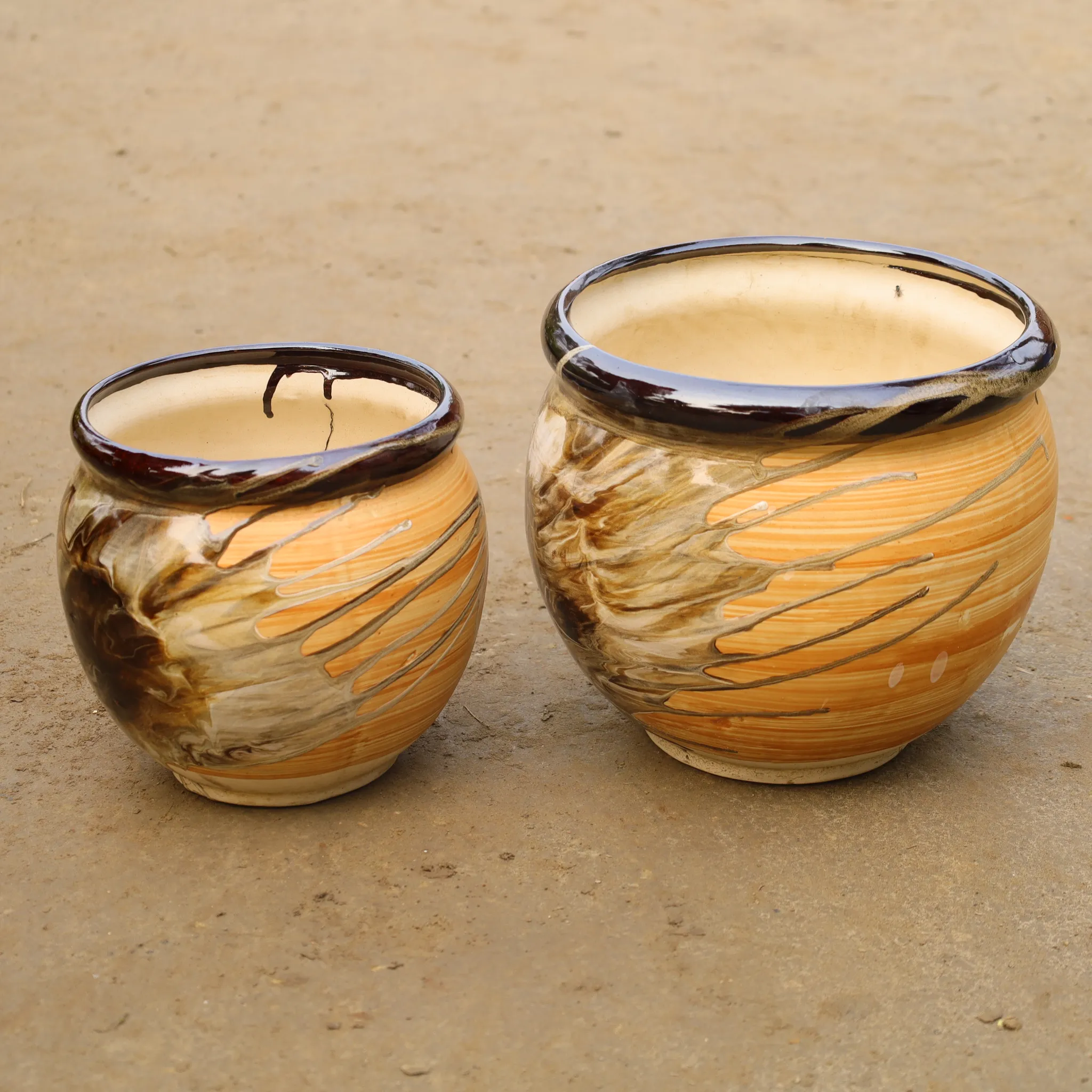 Set Of 2 - (6 & 8 Inch) Matki Designer Ceramic Pot(Any Design)