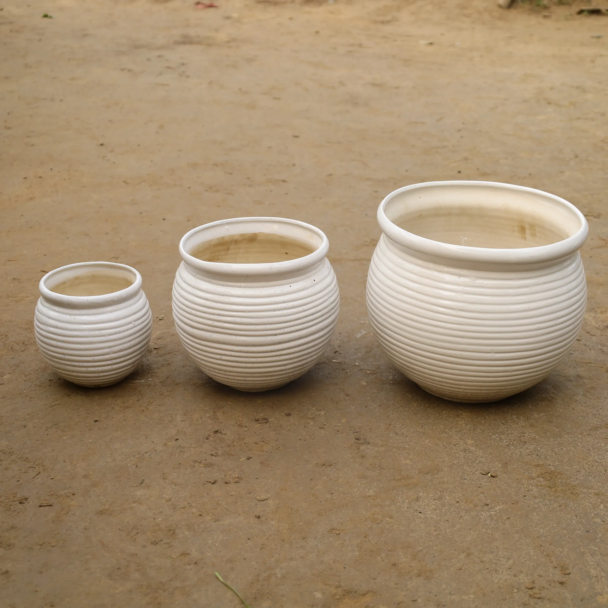 Set Of 3 - (4, 5 & 7 Inch ) White Matki Designer Ceramic Pot (Any Design)