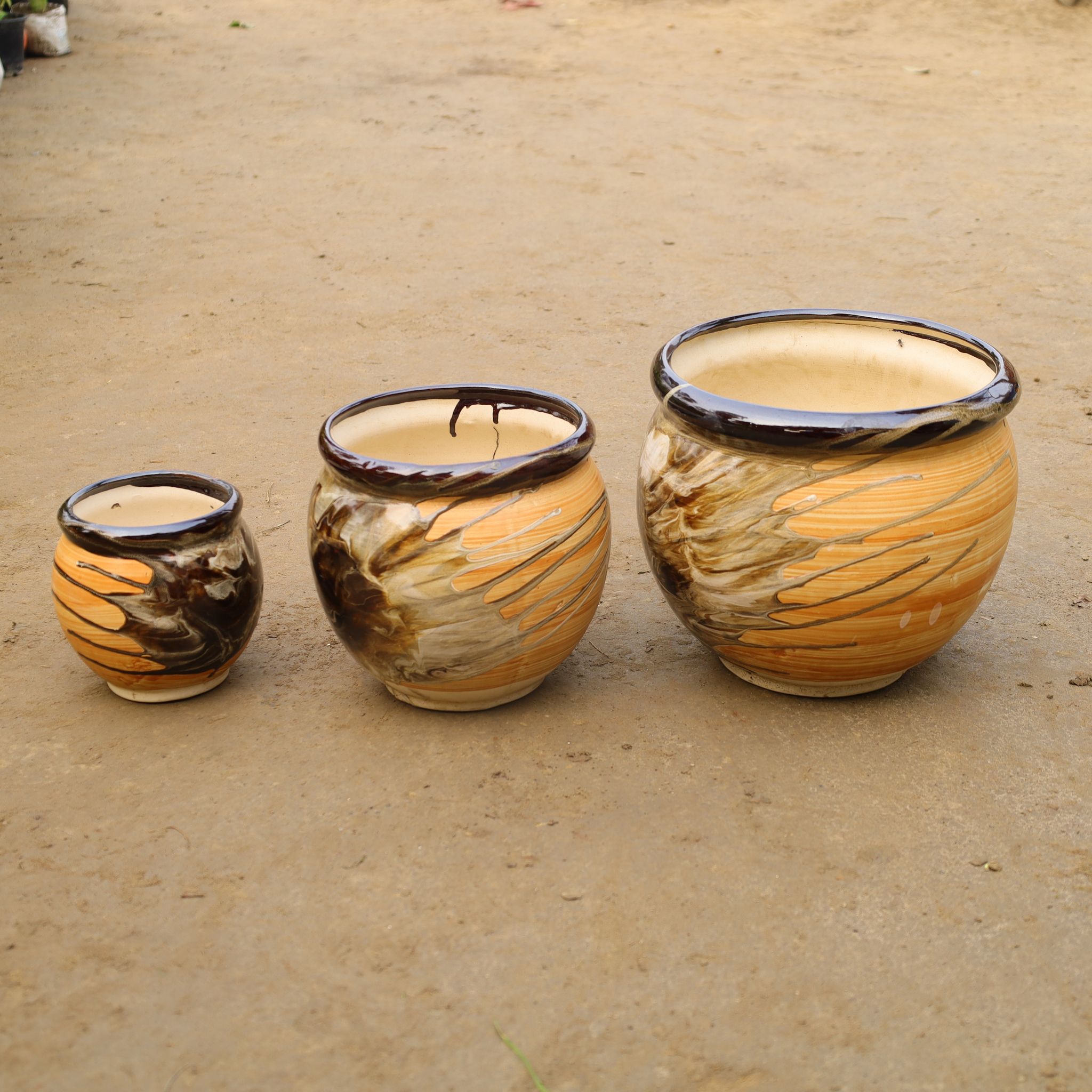 Set Of 3 - (4, 6 & 8 Inch) Matki Designer Ceramic Pot (Any Colour & Design)