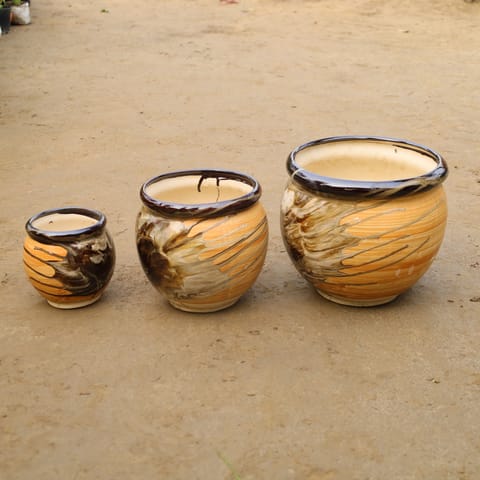Set Of 3 - (4, 6 & 8 Inch) Matki Designer Ceramic Pot (Any Colour & Design)