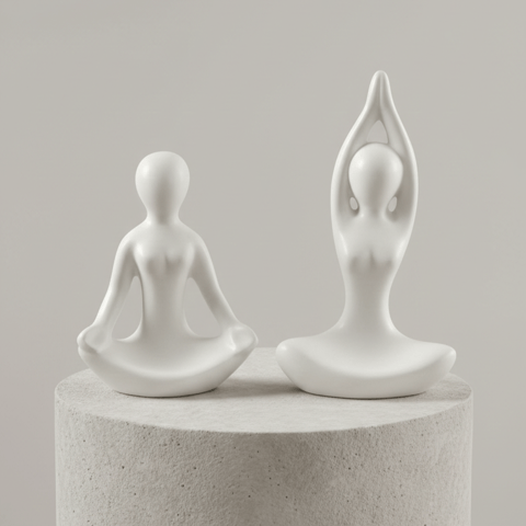 Set of 2 White Zen Yoga Ceramic Figurines - Calm Decorative Accent for Home and Meditation Decor